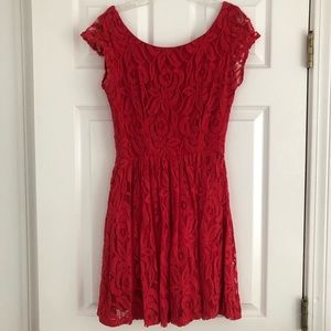 B Darlin Short Dress w/ Flower Lace Overlay Red 9